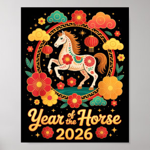 Poster Ano Do Cavalo 2026 Ano Novo Chinês Homens Mulheres