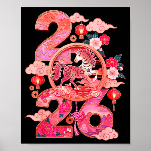 Poster Ano do Cavalo 2026 Ano Novo Lunar Chinês Zodi