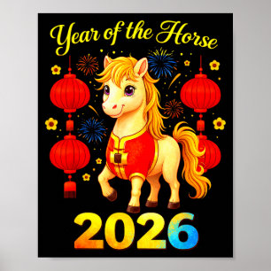 Poster Ano do Cavalo Ano Novo Lunar Chinês Fogo Cavalo
