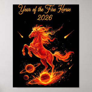 Poster Ano do cavalo de fogo 2026 ano novo chinês lunar