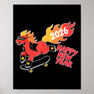 Poster Ano do Cavalo de Fogo – Ano Novo do Zodíaco Chinês