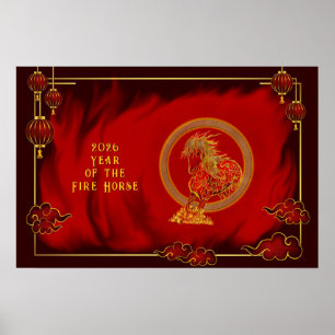Poster Ano do Cavalo de Fogo, Feliz Ano Novo Lunar