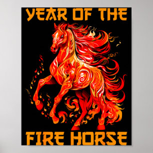 Poster Ano Do Cavalo De Fogo Feliz Ano Novo Lunar Chinês