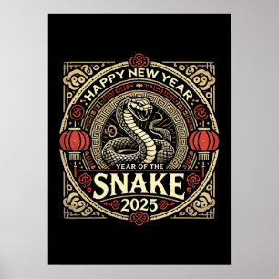 Poster Ano do Cobra 2025, Ano Novo Chinês, Vintage