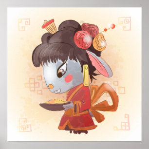 Poster Ano do Coelho da Aquarela, geisha