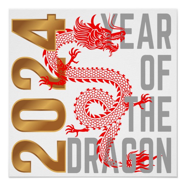 Pôster Ano do Dragão Ano 2024 zodíaco chinês (Frente)
