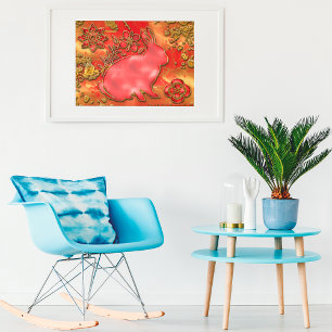 Poster Ano Dourado Vermelho do Coelho 2023 Ano Novo Chinê