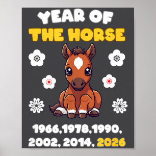 Poster Ano Kawaii do Cavalo Zodíaco Chinês 2026 Animal