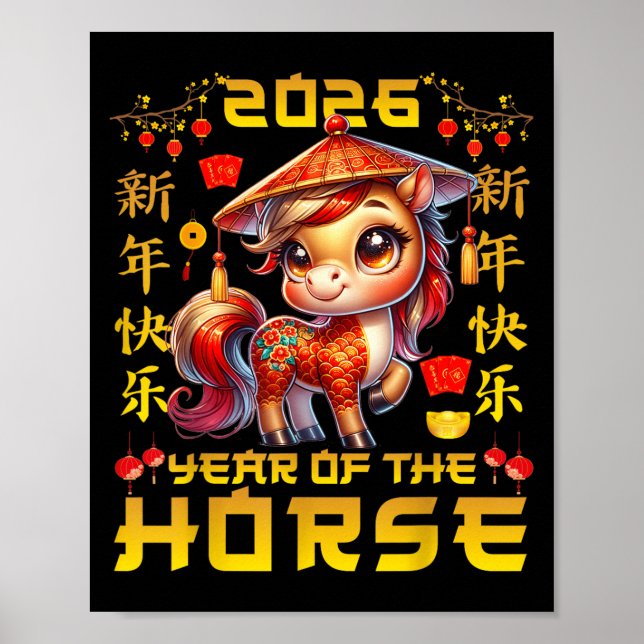 Poster Ano Novo Chinês 2026 Ano Do Cavalo 2026 Novo Y (Frente)