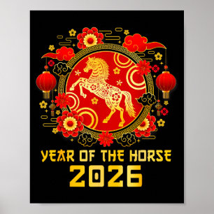Poster Ano Novo Chinês 2026 Ano do Cavalo Feliz Ano Novo