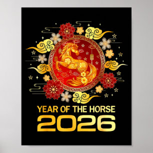 Poster Ano Novo Chinês 2026 Ano do Cavalo Feliz Ano Novo