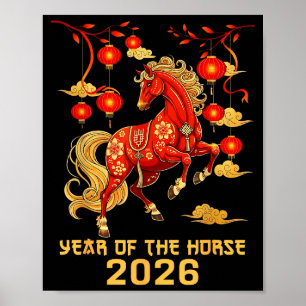 Poster Ano Novo Chinês 2026 Cavalo Feliz Ano Novo Chinês