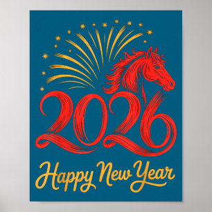 Poster Ano Novo Feliz do Cavalo do Zodíaco Chinês de 2026