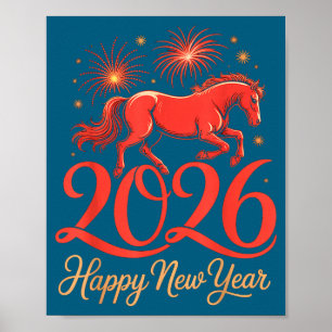 Poster Ano Novo Feliz do Cavalo do Zodíaco Chinês de 2026
