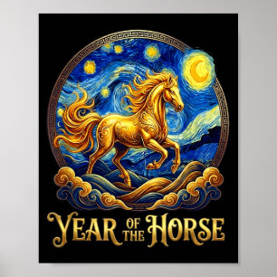 Poster Ano novo lunar o ano do cavalo zodíaco chinês fogo