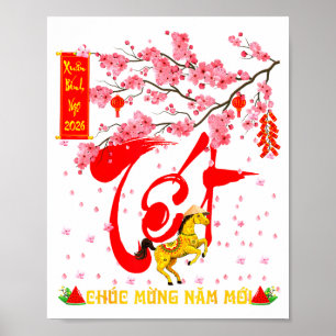 Poster Ano Novo Lunar Vietnamita Flor de Pessegueiro Cava