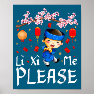 Poster Ano Novo Lunar Vietnamita Li Xi Me Por Favor Ao Da