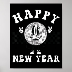Poster Ano Novo Xadrez Feliz 2026 Bola de Discoteca Ano N
