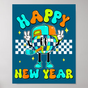 Poster Ano Novo Xadrez Feliz 2026 Bola de Discoteca Ano N