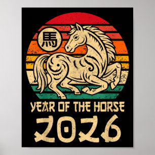 Poster Ano Vintage do Cavalo Ano Novo Chinês 2026 Zo