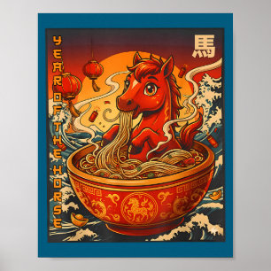 Poster Ano Vintage Do Cavalo Ramen Macarrão Chinês Ne