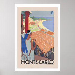 Poster Anos 1920 Monte Carlo Mônaco Quadras de Tênis Vint