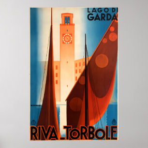 Poster Anos 30 “Riva - Torbole” Estilo Vintage Italiano