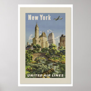 Poster Anos 50 Nova York Central Park Estilo de Viagem Vi