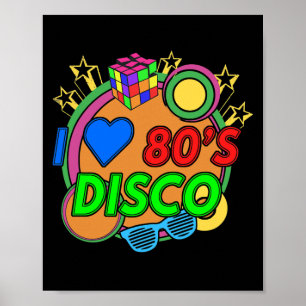 Poster Anos 80 de Glow Sticks retrô Adoro brilho de disco