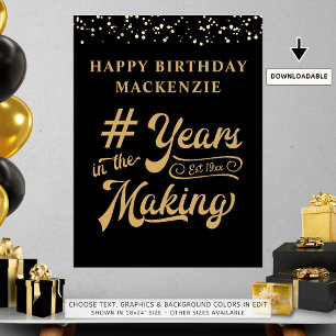 Poster Anos de Confetti Negro Dourado de Aniversário no F