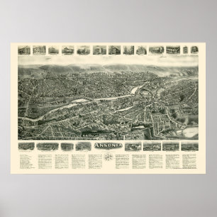 Pôster Ansonia, mapa panorâmico do CT - 1921