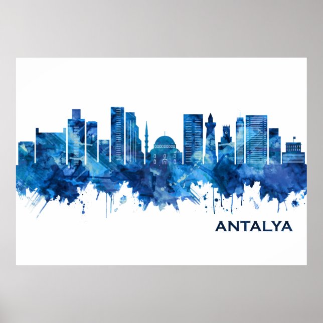 Poster Antalya Turkey Skyline Blue (Frente)
