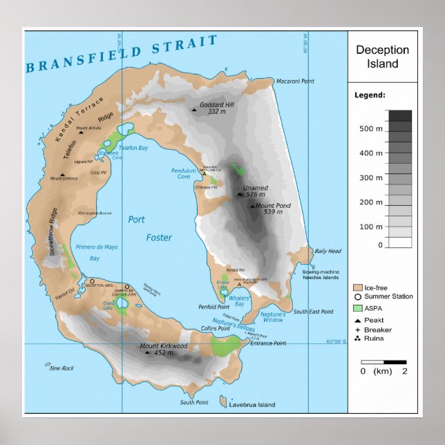 Pôster Antarctic South Shetland Map of Deception Island (Frente)