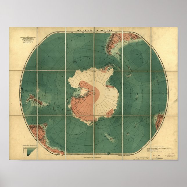Pôster Antarctica Regions Antique Map 1922 (Frente)