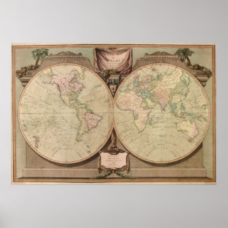 Pôster Antecipado Mapa Mundial de 1808 por Laurie e Whitt
