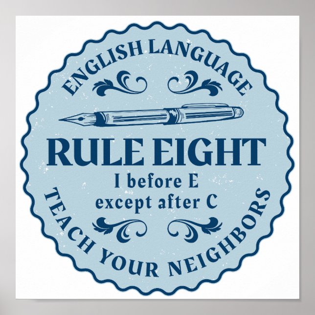 Poster Antes de E exceto depois de C Regra Engraçado (Frente)