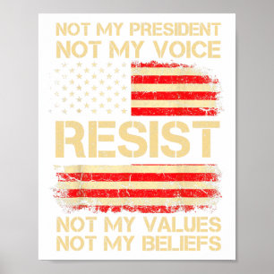 Poster Anti-Trump Resiste Não Meu Presidente América Flag