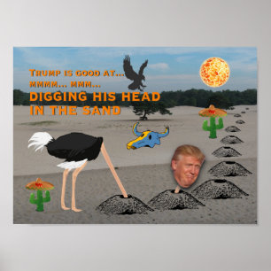 Poster Anti trunfo/escavação de sua cabeça na areia,