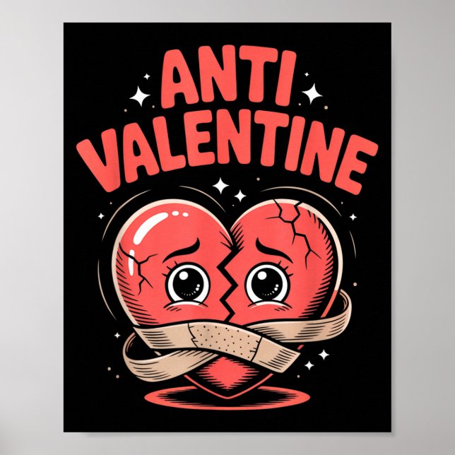 Poster Anti Valentine Broken Heart Cute Bandaged Heart  (Frente)