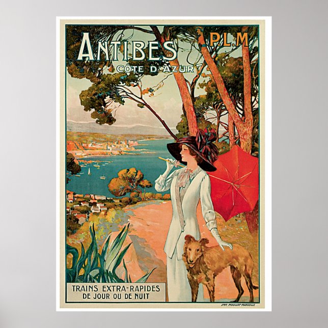Poster Antibes França Anúncio de Viagens vintage (Frente)