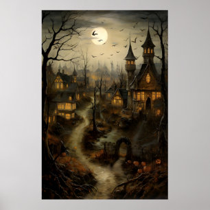 Poster Antiga Aldeia Com Abóboras, Halloween Campo