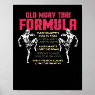 Poster Antiga Fórmula de Muay Thai Kickboxing Boxeador Ta