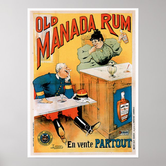 Pôster Antiga Manada Rum Vintage Beber Arte (Frente)