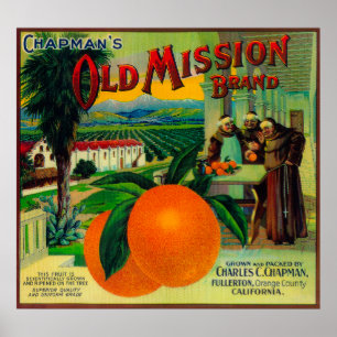 Pôster Antiga Missão Orange LabelFullerton, CA