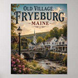 Poster Antiga Vila Fryeburg Maine Vintage Main Street