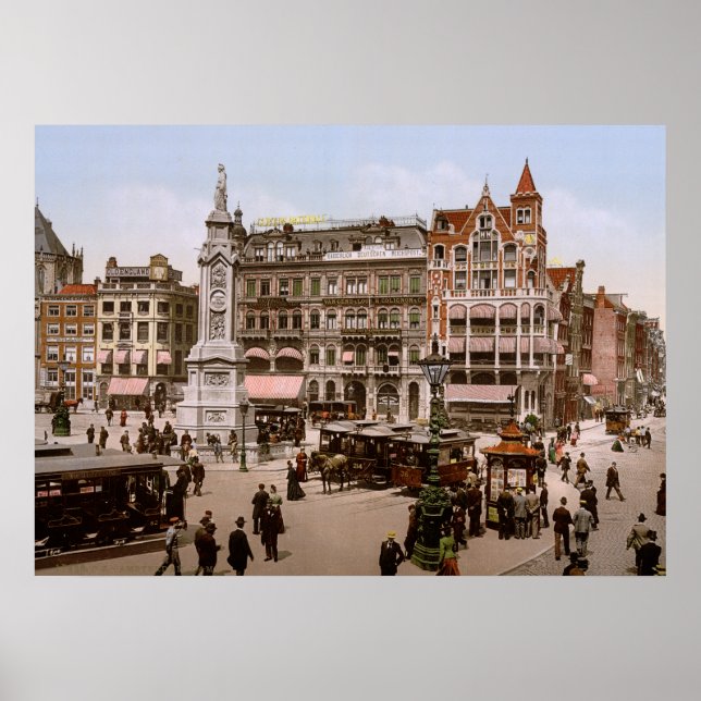 Poster Antigo Amsterdam Dam 1900, Holanda (Frente)