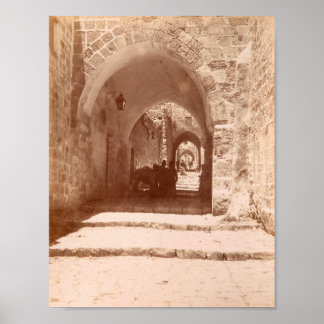 Poster Antigo beco de pedra calcária em Jerusalém