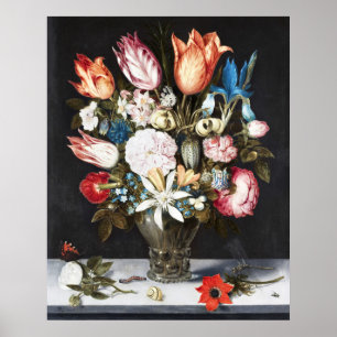 Poster Antigo Bosschaert Tulipas e Rosas Holandeses Arte