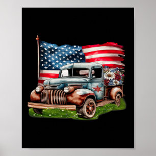 Poster Antigo Caminhão-Americano Bandeira 4 De Julho Patr