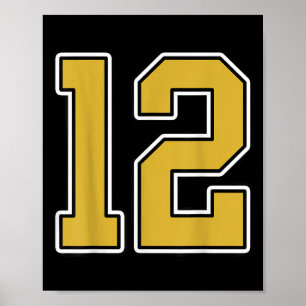 Poster Antigo Dourado Esportes Brancos Negra Número 12 Je